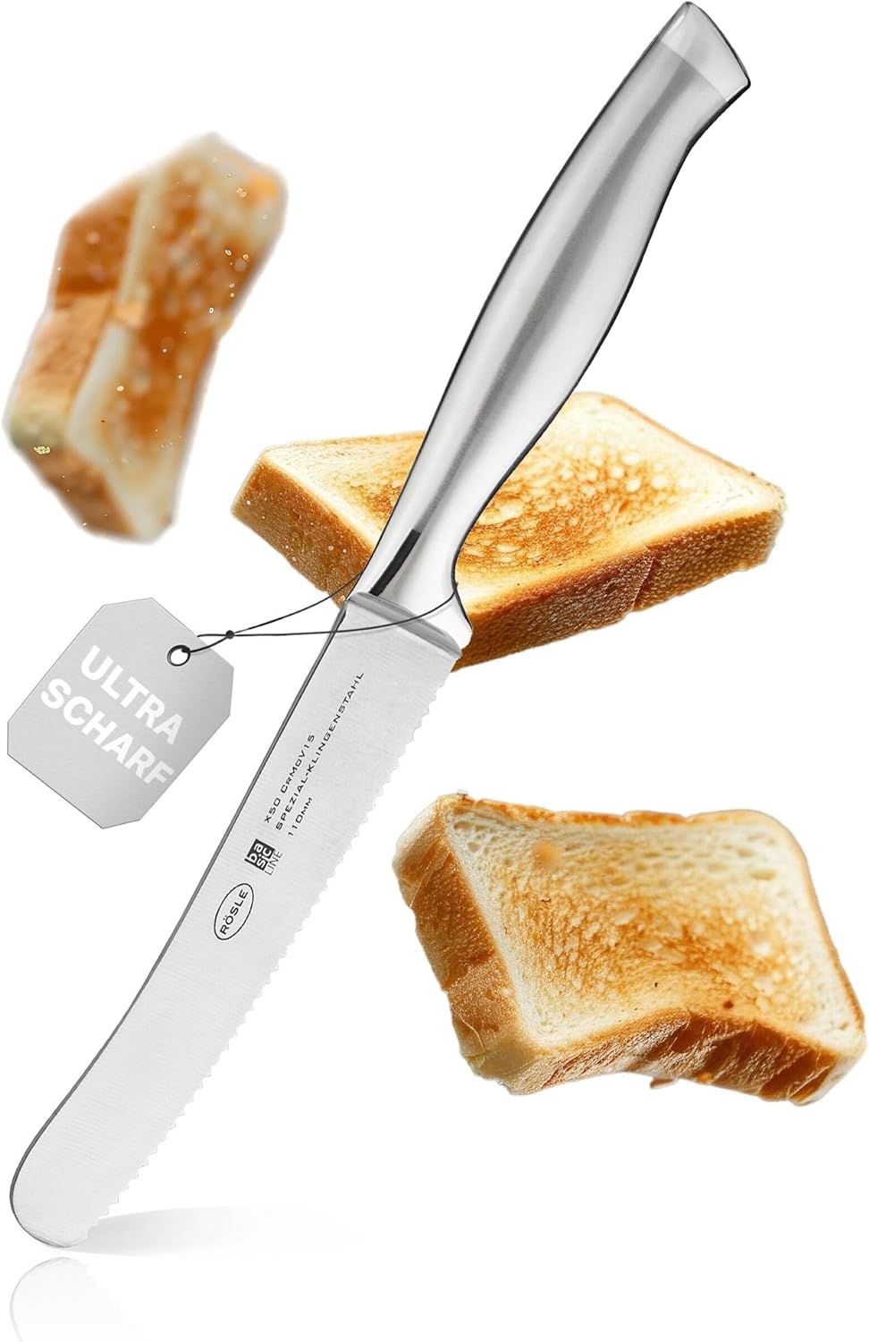 Rösle Basics Line Stainless Steel Serrated Universal Kitchen Knife, 5-inch Blande