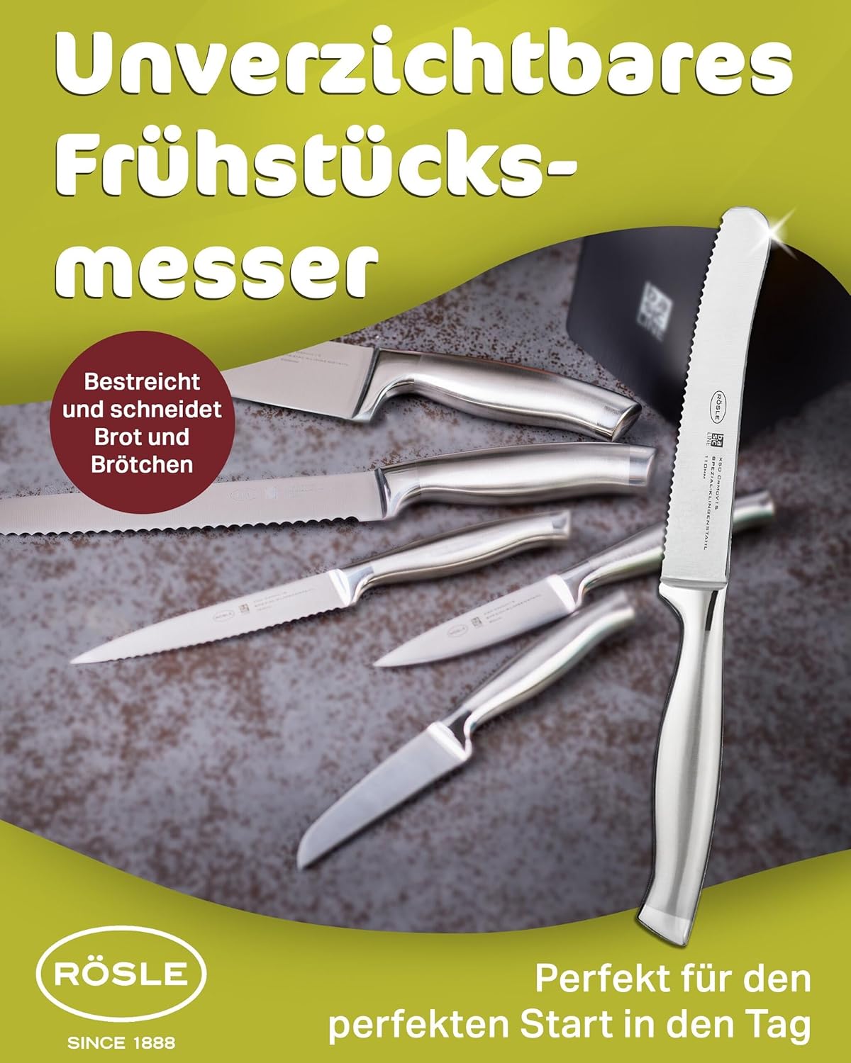 Rösle Basics Line Stainless Steel Serrated Universal Kitchen Knife, 5-inch Blande