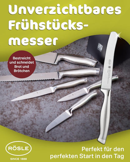 Rösle Basics Line Stainless Steel Serrated Universal Kitchen Knife, 5-inch Blande