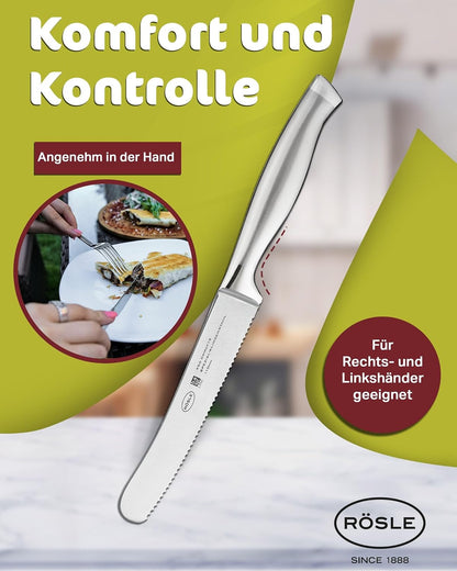 Rösle Basics Line Stainless Steel Serrated Universal Kitchen Knife, 5-inch Blande