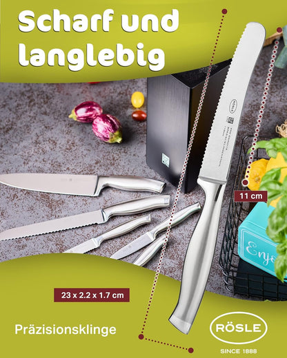 Rösle Basics Line Stainless Steel Serrated Universal Kitchen Knife, 5-inch Blande