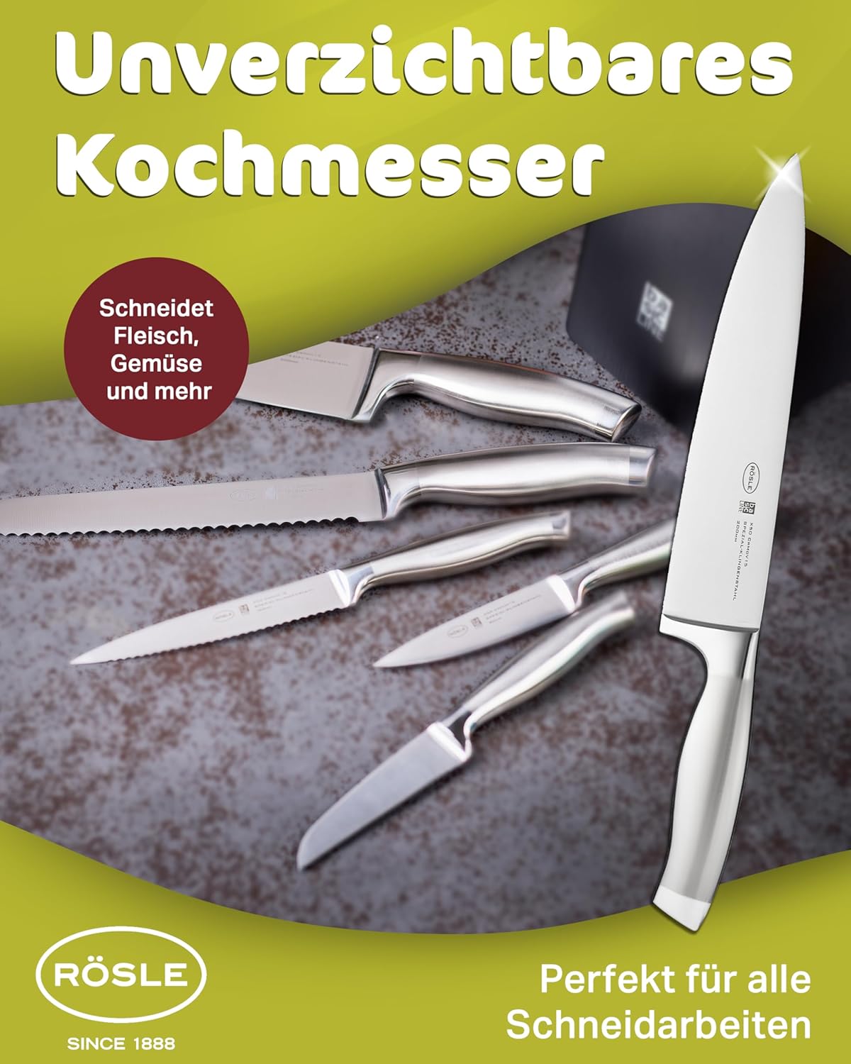 Rösle Basics Line Stainless Steel Serrated Universal Kitchen Knife, 5-inch Blande