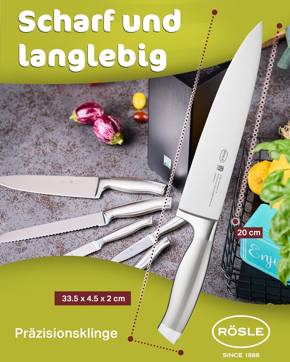 Rösle Basics Line Stainless Steel Serrated Universal Kitchen Knife, 5-inch Blande