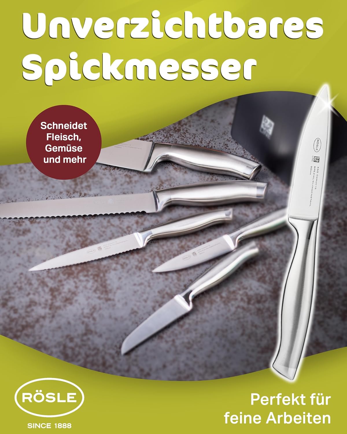 Rösle Basics Line Stainless Steel Serrated Universal Kitchen Knife, 5-inch Blande