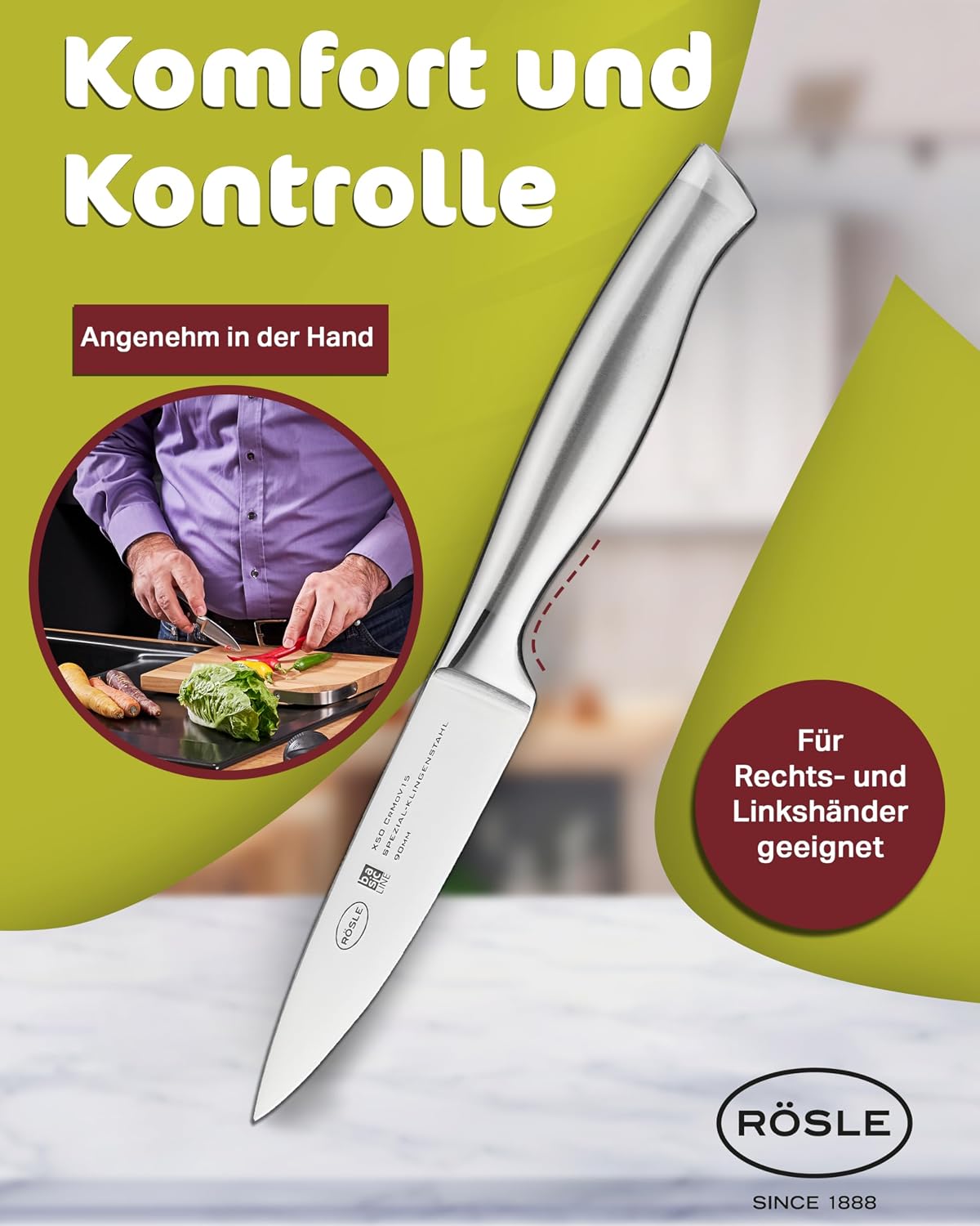 Rösle Basics Line Stainless Steel Serrated Universal Kitchen Knife, 5-inch Blande