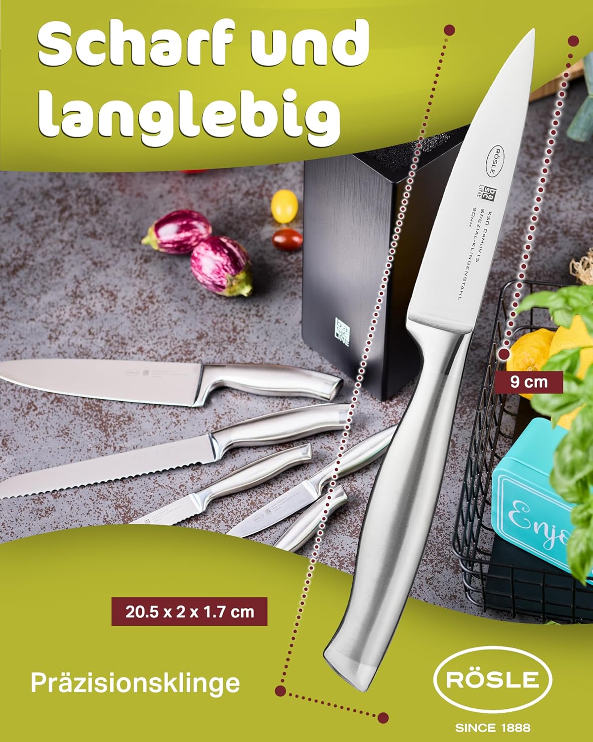 Rösle Basics Line Stainless Steel Serrated Universal Kitchen Knife, 5-inch Blande