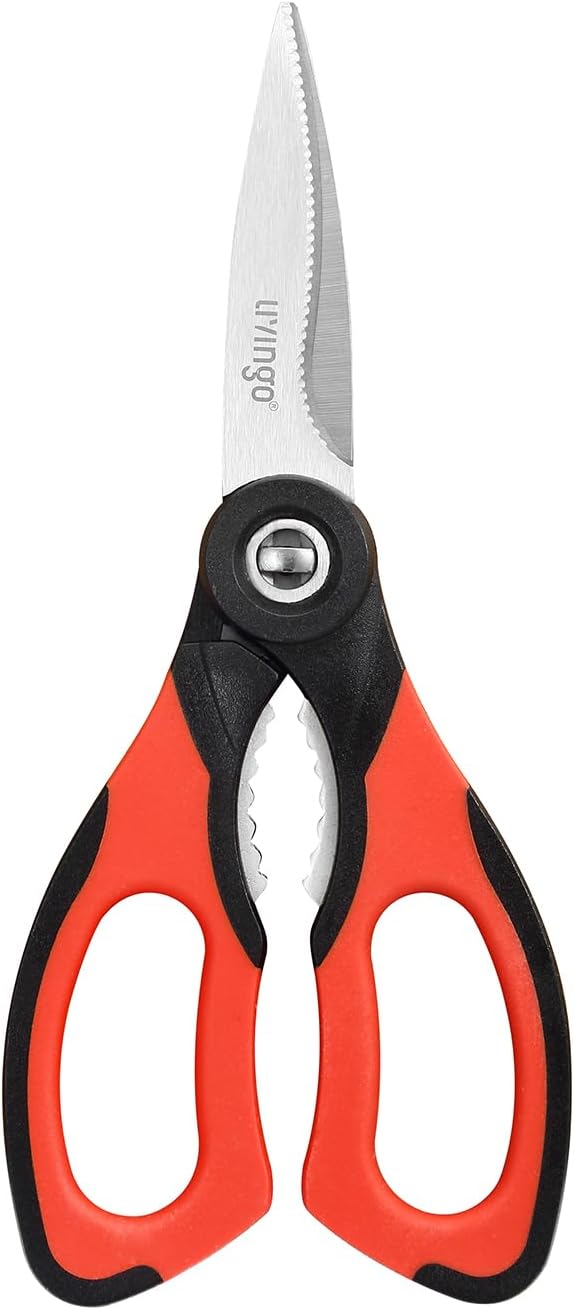 8.5 Inch Kitchen Shears Serrated Blade Food Scissors | Detachable Stainless Steel Kitchen Scissors with Serrated Blades and Nut Cracker for Easy Cleaning and Food Preparation