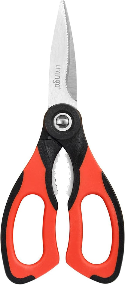 8.5 Inch Kitchen Shears Serrated Blade Food Scissors | Detachable Stainless Steel Kitchen Scissors with Serrated Blades and Nut Cracker for Easy Cleaning and Food Preparation