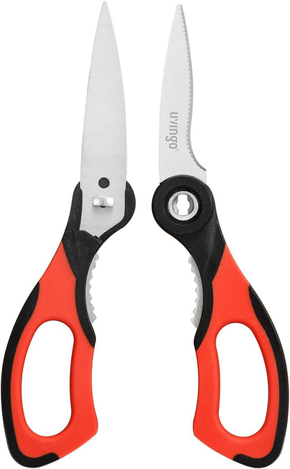 8.5 Inch Kitchen Shears Serrated Blade Food Scissors | Detachable Stainless Steel Kitchen Scissors with Serrated Blades and Nut Cracker for Easy Cleaning and Food Preparation