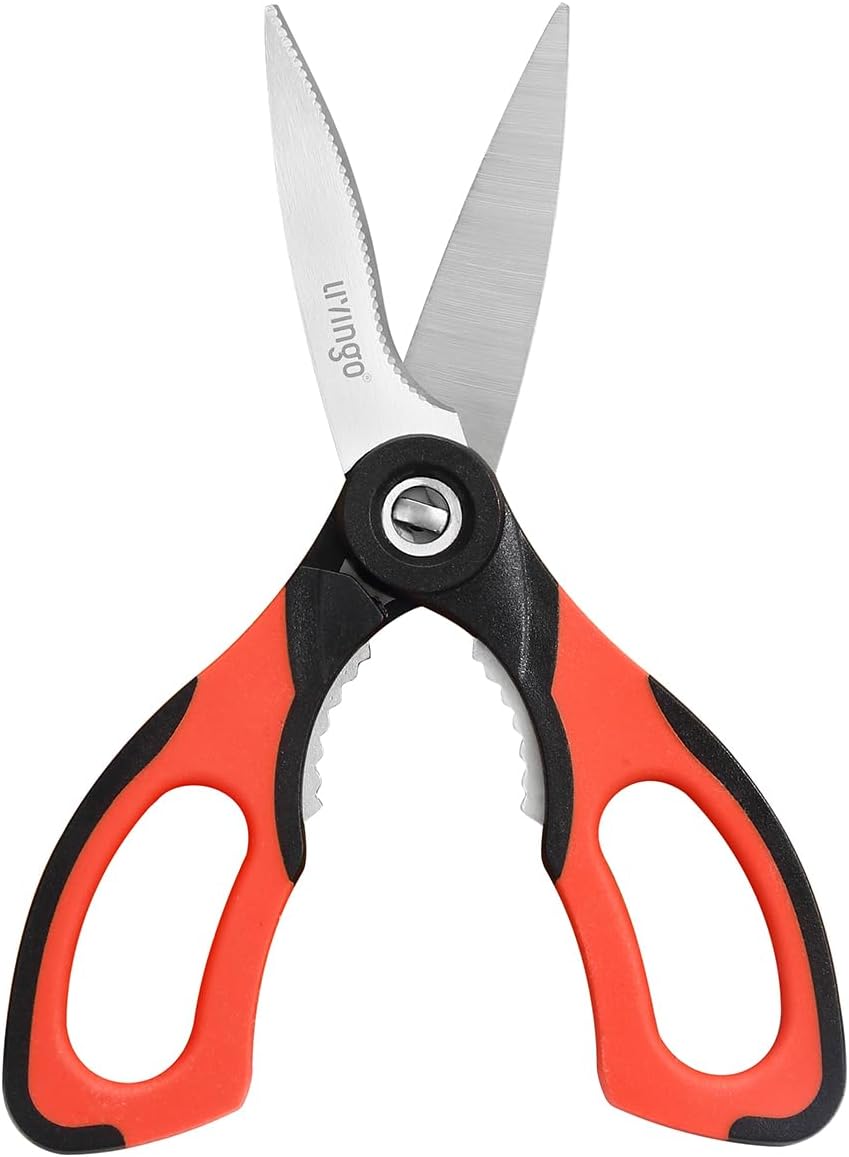 8.5 Inch Kitchen Shears Serrated Blade Food Scissors | Detachable Stainless Steel Kitchen Scissors with Serrated Blades and Nut Cracker for Easy Cleaning and Food Preparation