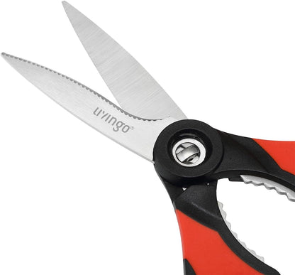 8.5 Inch Kitchen Shears Serrated Blade Food Scissors | Detachable Stainless Steel Kitchen Scissors with Serrated Blades and Nut Cracker for Easy Cleaning and Food Preparation
