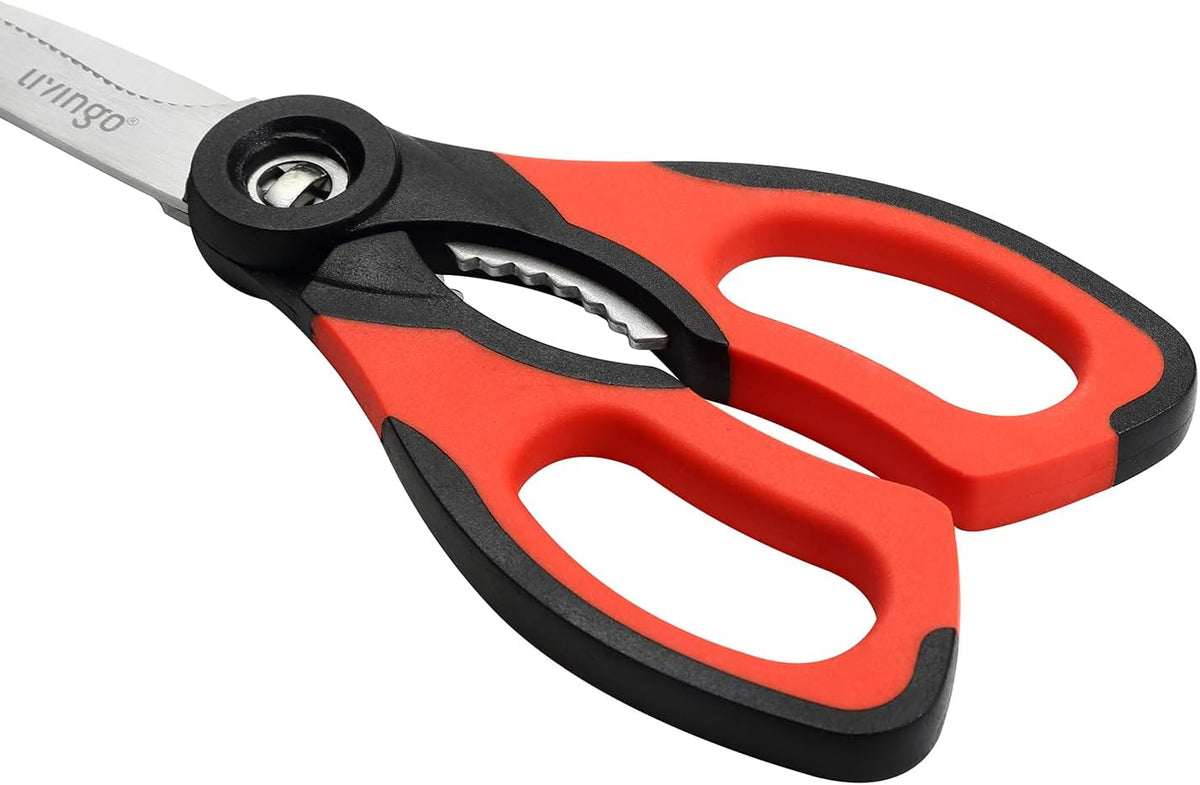 8.5 Inch Kitchen Shears Serrated Blade Food Scissors | Detachable Stainless Steel Kitchen Scissors with Serrated Blades and Nut Cracker for Easy Cleaning and Food Preparation