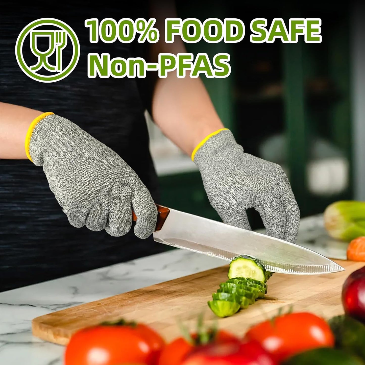 2 Pairs ANSI A7 Cut Resistant Gloves, Mandoline Glove for Kitchen, Breathable & Comfortable, Food Grade Cutting Gloves for Meat Cutting, Fish Processing, Carving, and Shelling, PR1509, M