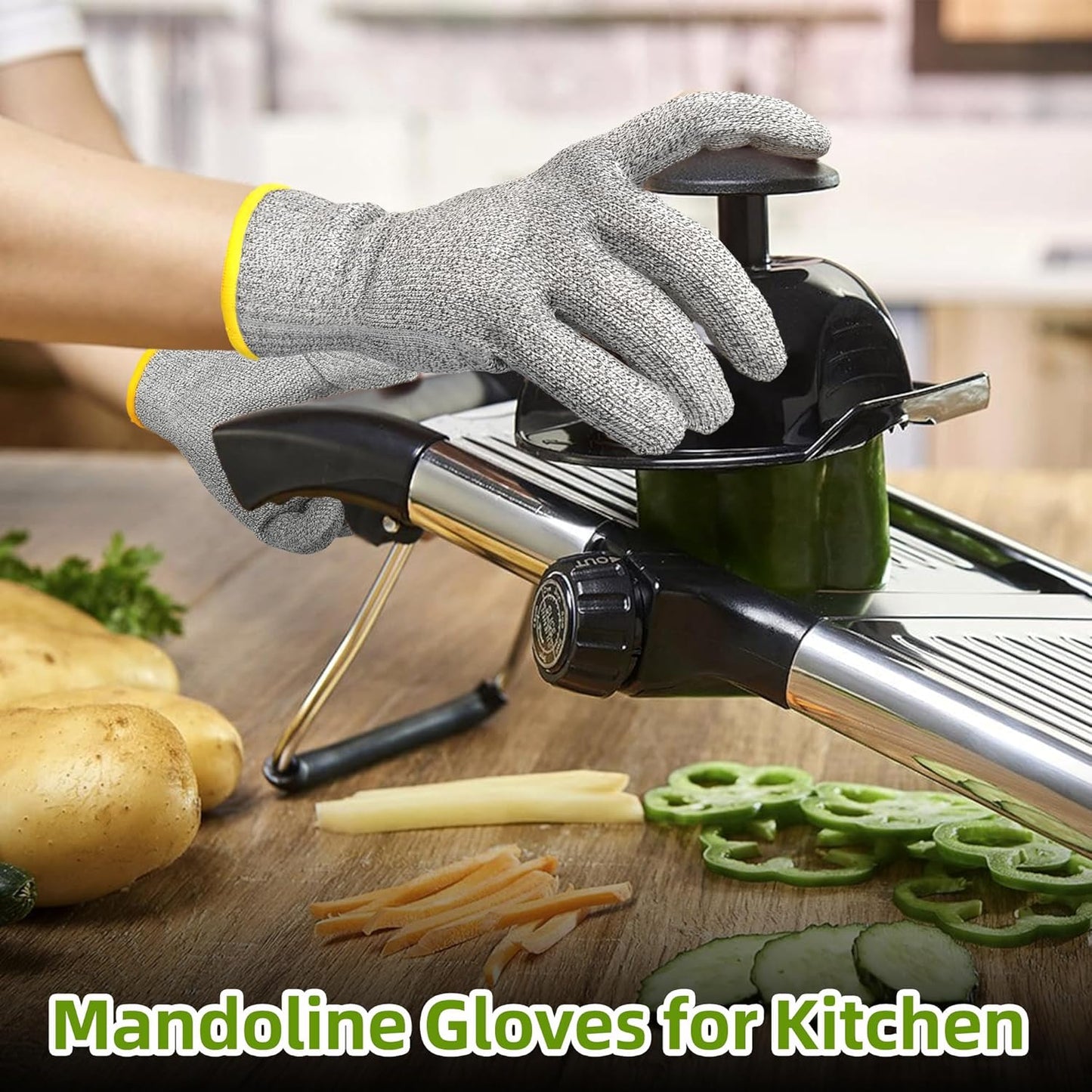 2 Pairs ANSI A7 Cut Resistant Gloves, Mandoline Glove for Kitchen, Breathable & Comfortable, Food Grade Cutting Gloves for Meat Cutting, Fish Processing, Carving, and Shelling, PR1509, M