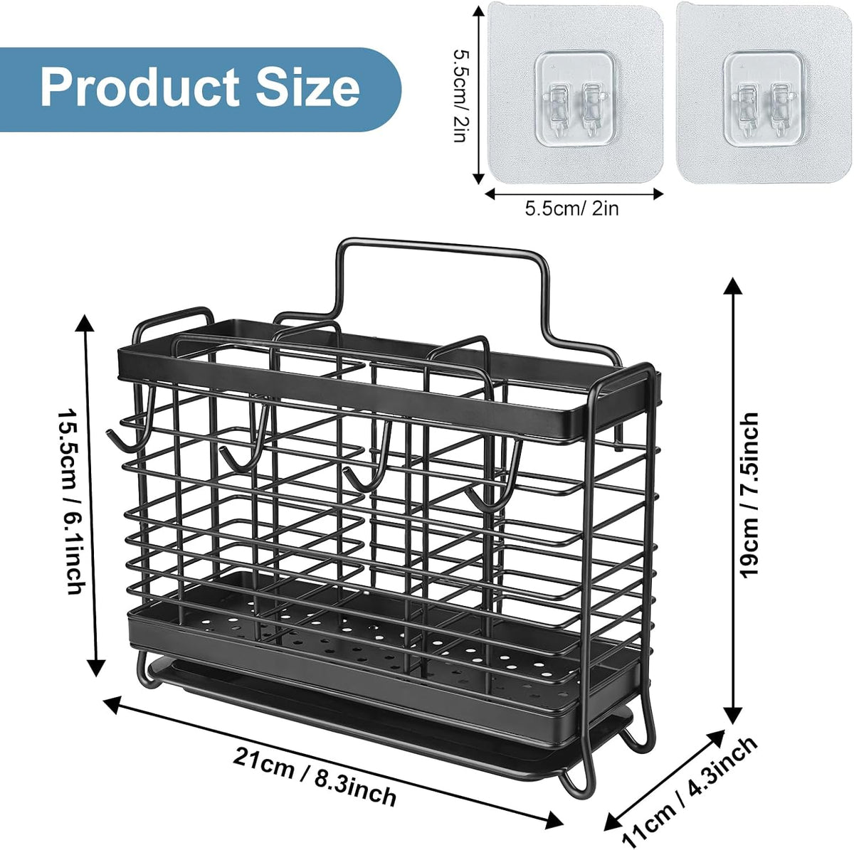 Utensil Holder, Kitchen Utensil Drying Rack with Drain Tray | Stainless Steel, 3 Compartment, Counter Organizer, For Silverware, Cutlery, Flatware, Forks, Knives, Spoons, Chopsticks