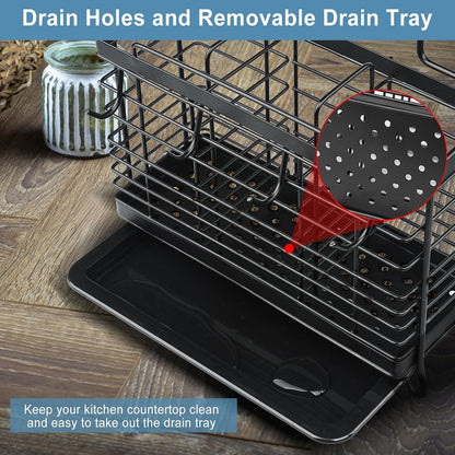 Utensil Holder, Kitchen Utensil Drying Rack with Drain Tray | Stainless Steel, 3 Compartment, Counter Organizer, For Silverware, Cutlery, Flatware, Forks, Knives, Spoons, Chopsticks