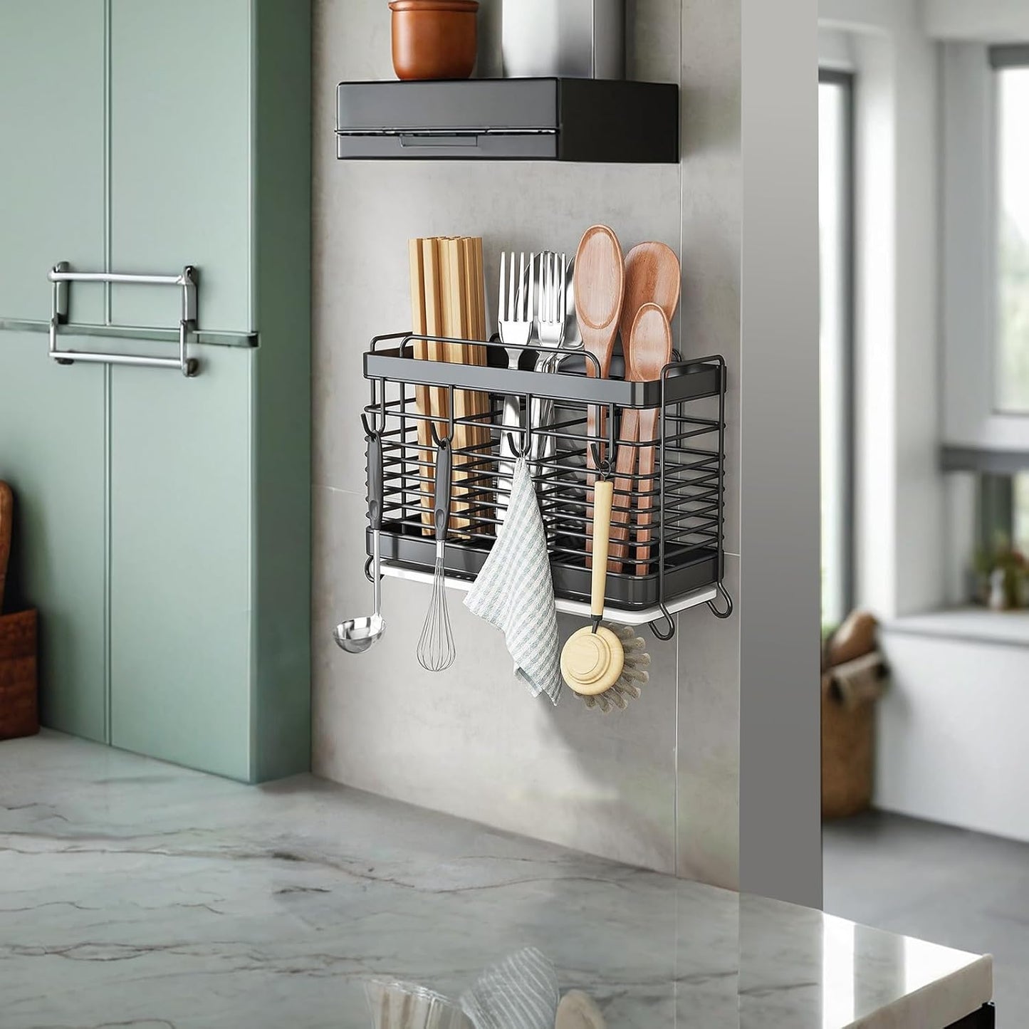Utensil Holder, Kitchen Utensil Drying Rack with Drain Tray | Stainless Steel, 3 Compartment, Counter Organizer, For Silverware, Cutlery, Flatware, Forks, Knives, Spoons, Chopsticks