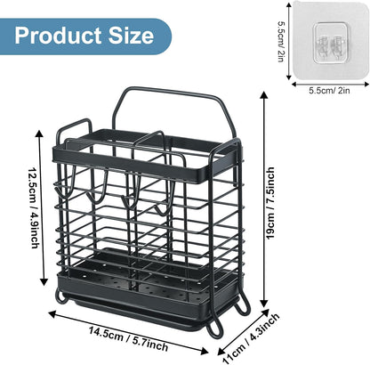 Utensil Holder, Kitchen Utensil Drying Rack with Drain Tray | Stainless Steel, 3 Compartment, Counter Organizer, For Silverware, Cutlery, Flatware, Forks, Knives, Spoons, Chopsticks