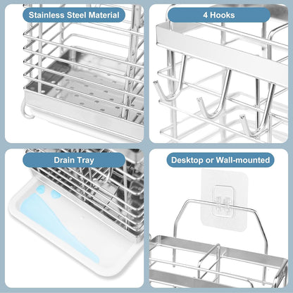 Utensil Holder, Kitchen Utensil Drying Rack with Drain Tray | Stainless Steel, 3 Compartment, Counter Organizer, For Silverware, Cutlery, Flatware, Forks, Knives, Spoons, Chopsticks