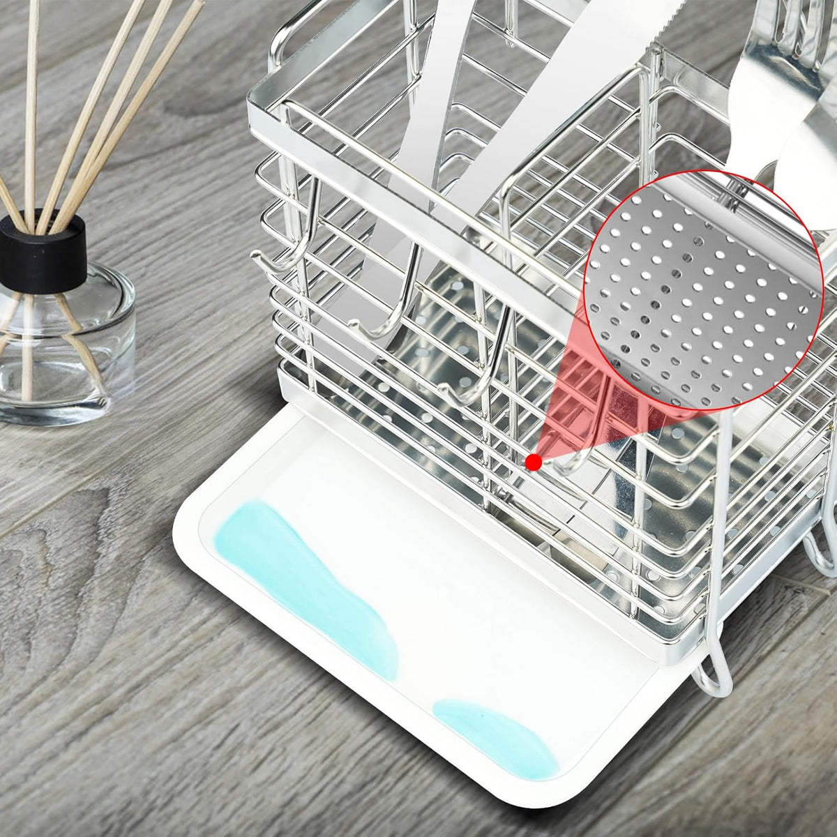 Utensil Holder, Kitchen Utensil Drying Rack with Drain Tray | Stainless Steel, 3 Compartment, Counter Organizer, For Silverware, Cutlery, Flatware, Forks, Knives, Spoons, Chopsticks