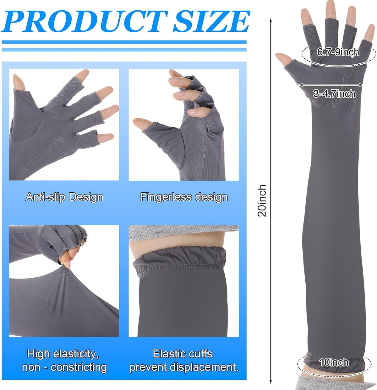 3 Pairs UV Protection Gloves Arm Sun Sleeves with Thumb Holes for Men Women Sunblock Anti-Slip Fishing Driving Sport