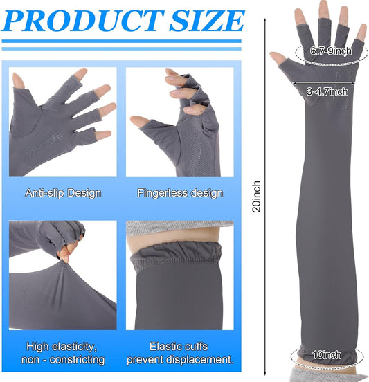 3 Pairs UV Protection Gloves Arm Sun Sleeves with Thumb Holes for Men Women Sunblock Anti-Slip Fishing Driving Sport