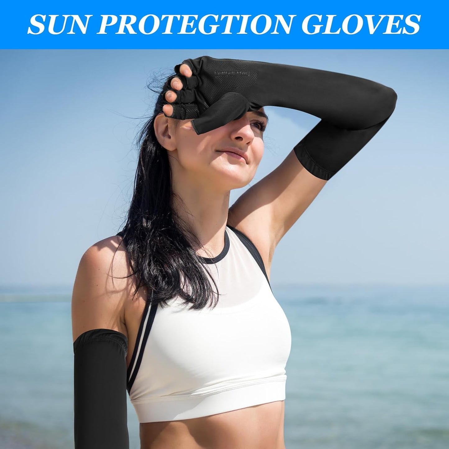 3 Pairs UV Protection Gloves Arm Sun Sleeves with Thumb Holes for Men Women Sunblock Anti-Slip Fishing Driving Sport