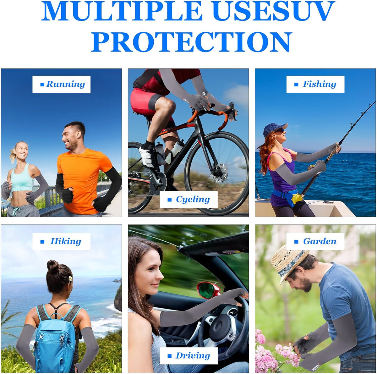 3 Pairs UV Protection Gloves Arm Sun Sleeves with Thumb Holes for Men Women Sunblock Anti-Slip Fishing Driving Sport
