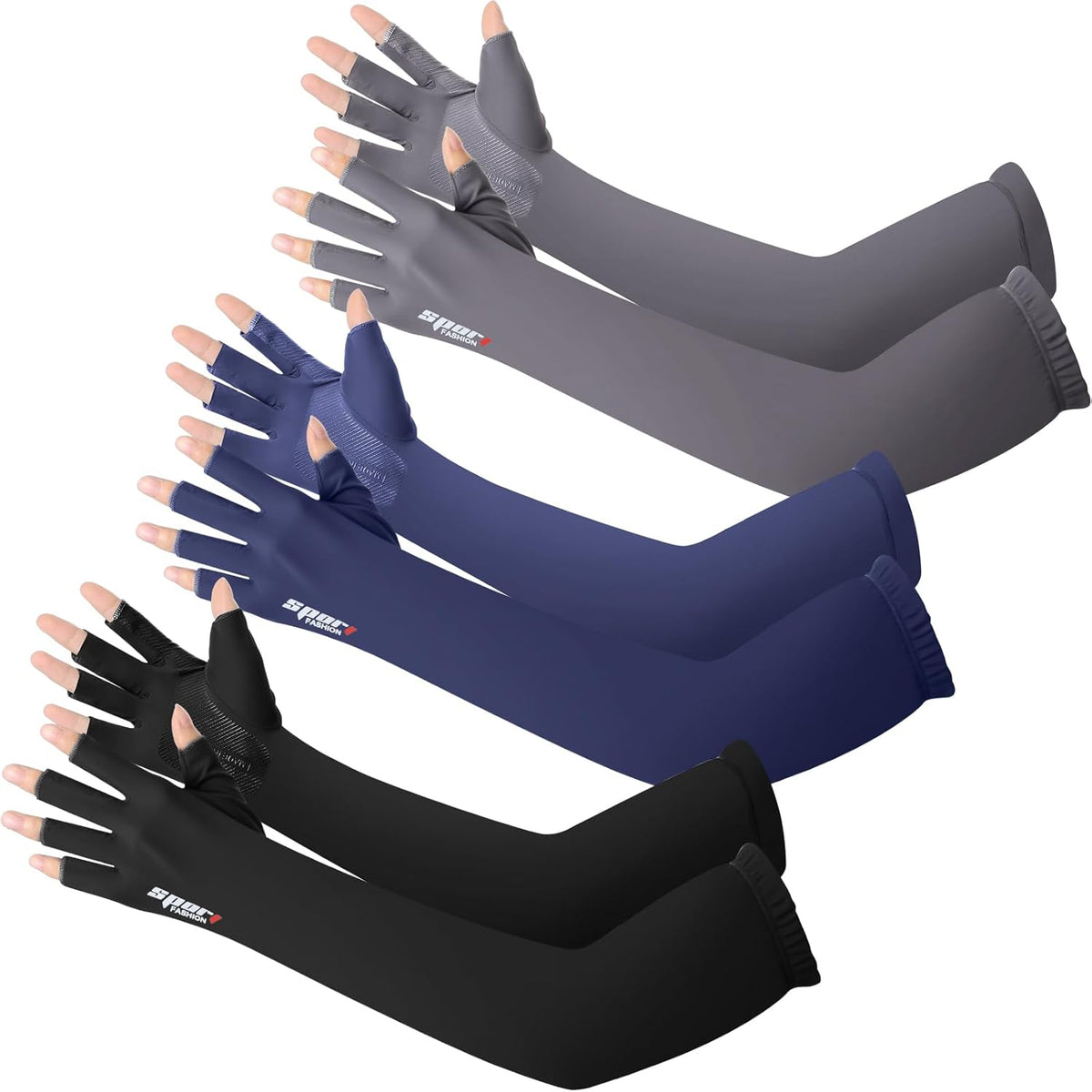 3 Pairs UV Protection Gloves Arm Sun Sleeves with Thumb Holes for Men Women Sunblock Anti-Slip Fishing Driving Sport