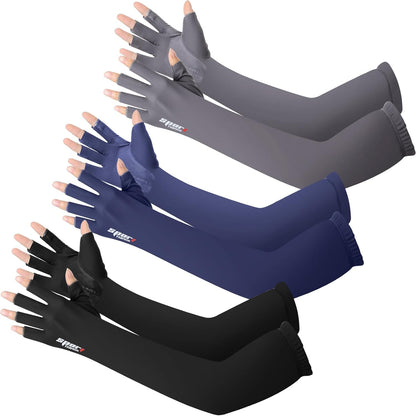 3 Pairs UV Protection Gloves Arm Sun Sleeves with Thumb Holes for Men Women Sunblock Anti-Slip Fishing Driving Sport
