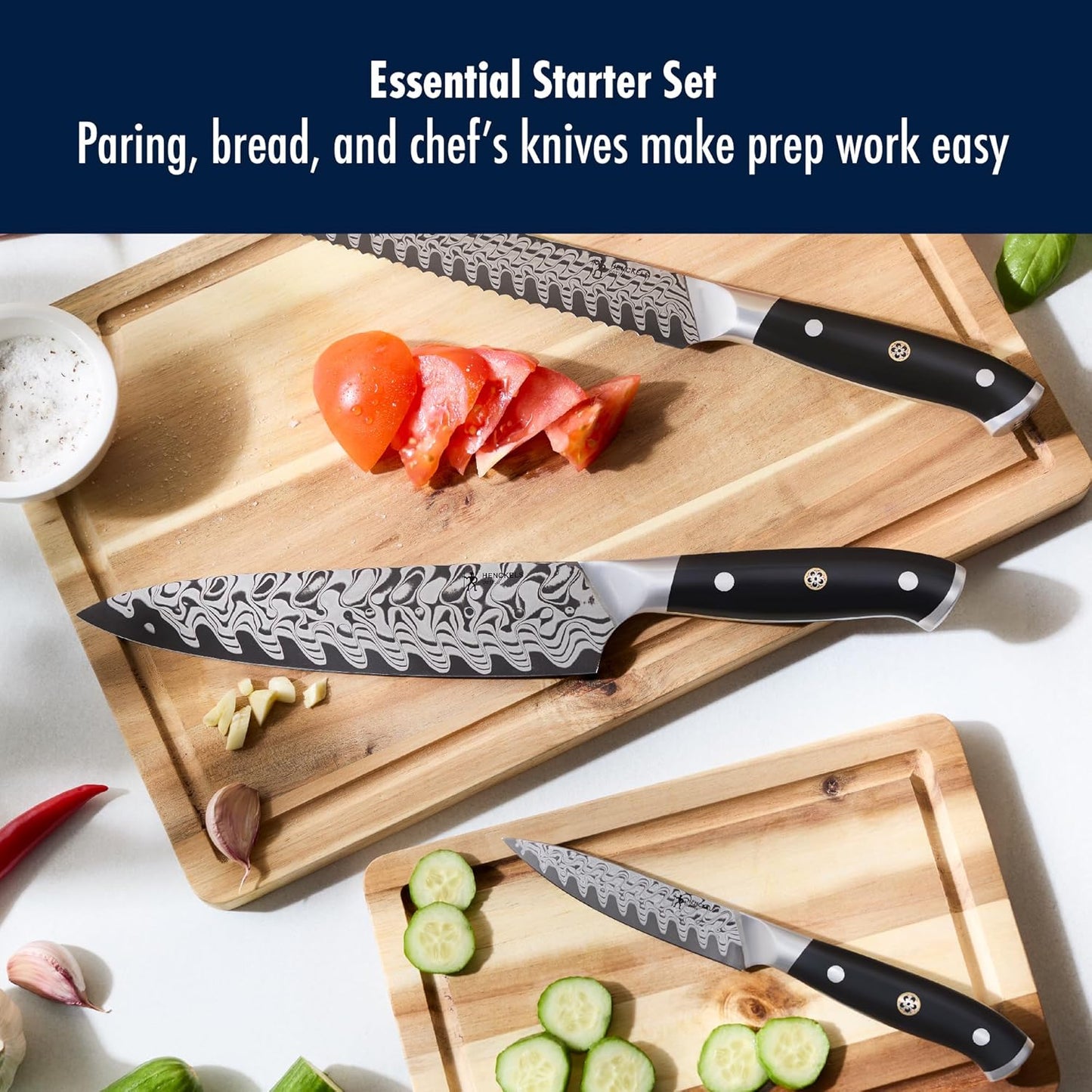 Compass Damascus 6-pc Magnetic Easel Damascus Knife Set