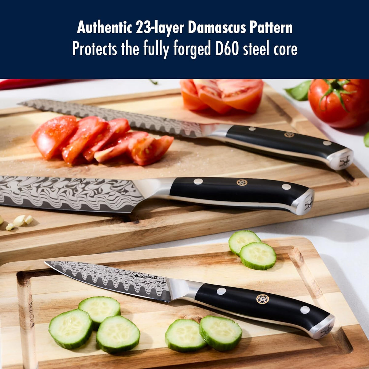 Compass Damascus 6-pc Magnetic Easel Damascus Knife Set