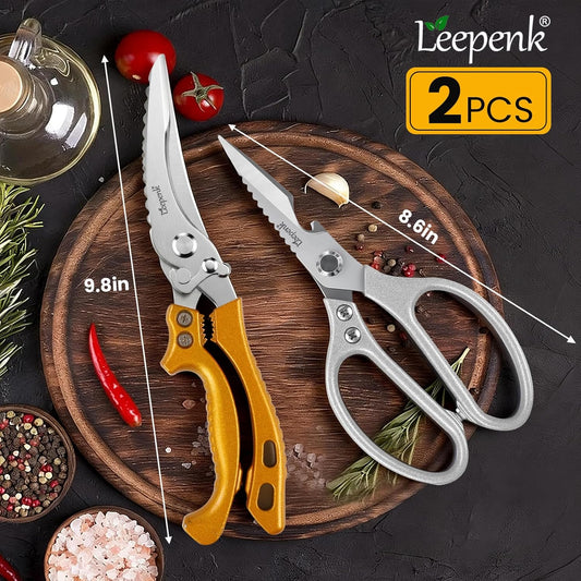 Kitchen Scissors All Purpose 2 Packs,Stainless Steel Kitchen Shear Dishwasher Safe,Heavy Duty Poultry Shears with Non-Slip Handle & Safety Lock,Cooking Scissor for Food