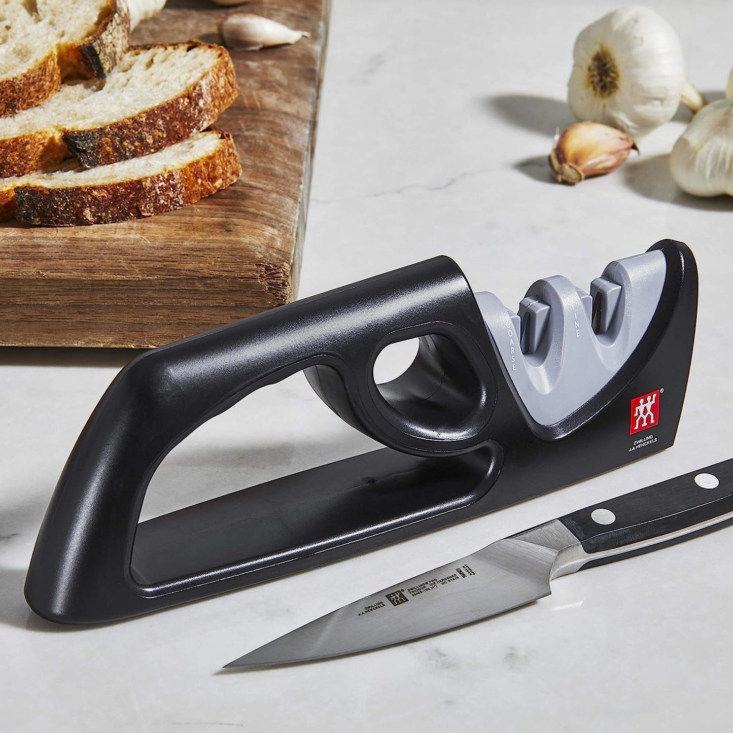 4-Stage Ultra-Sharp Knife Sharpener & Scissor Sharpener | Restores Ultra-Sharp Blades in Seconds. For Western & Asian Style Blades. Easy to Use, Safe No Slip Base