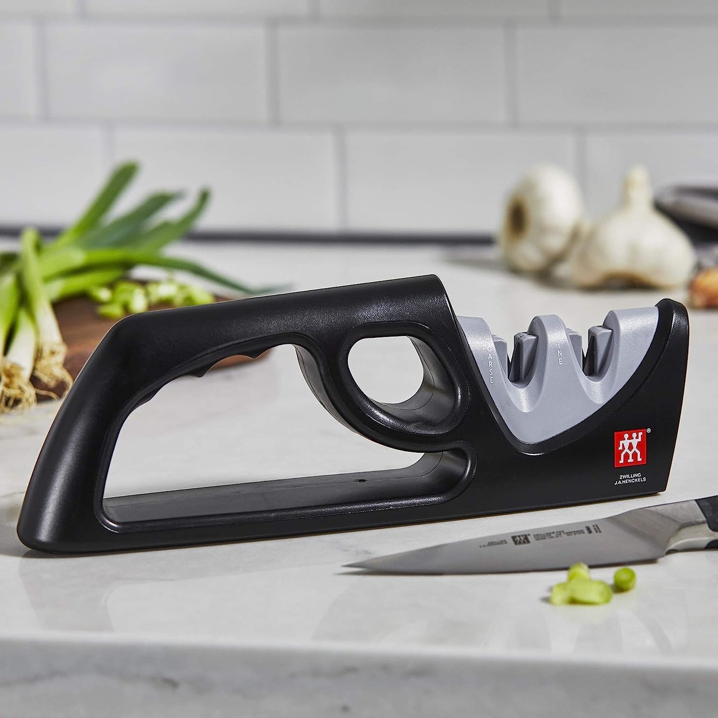 4-Stage Ultra-Sharp Knife Sharpener & Scissor Sharpener | Restores Ultra-Sharp Blades in Seconds. For Western & Asian Style Blades. Easy to Use, Safe No Slip Base