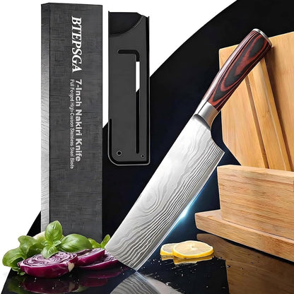 7" Nakiri Knife, High Carbon Stainless Steel Vegetable Cleaver | Razor-sharp multipurpose blade for meat & veggies, non-slip handle, premium gift box, perfect housewarming gift