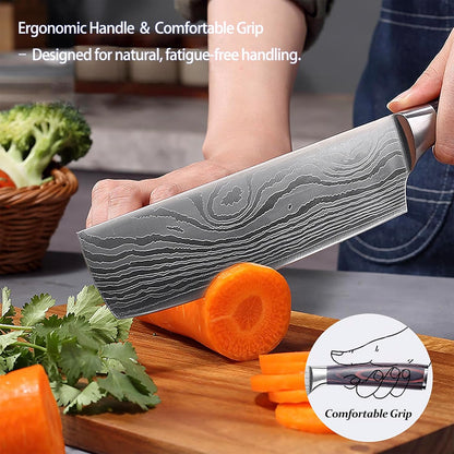 7" Nakiri Knife, High Carbon Stainless Steel Vegetable Cleaver | Razor-sharp multipurpose blade for meat & veggies, non-slip handle, premium gift box, perfect housewarming gift