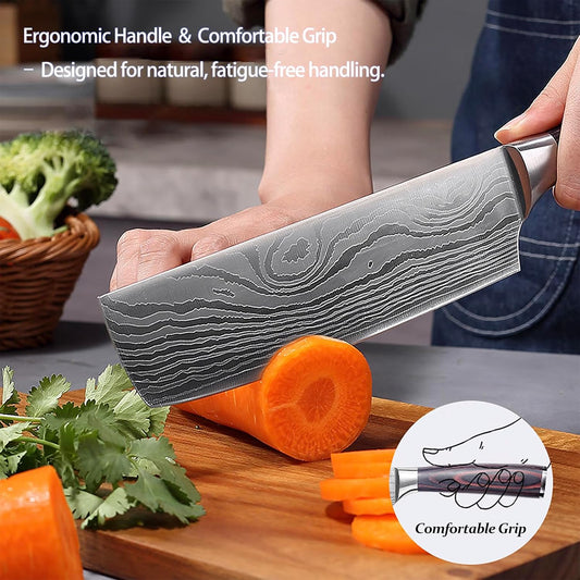 7" Nakiri Knife, High Carbon Stainless Steel Vegetable Cleaver | Razor-sharp multipurpose blade for meat & veggies, non-slip handle, premium gift box, perfect housewarming gift