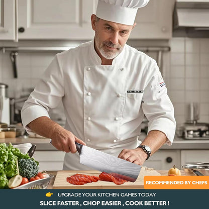 7" Nakiri Knife, High Carbon Stainless Steel Vegetable Cleaver | Razor-sharp multipurpose blade for meat & veggies, non-slip handle, premium gift box, perfect housewarming gift