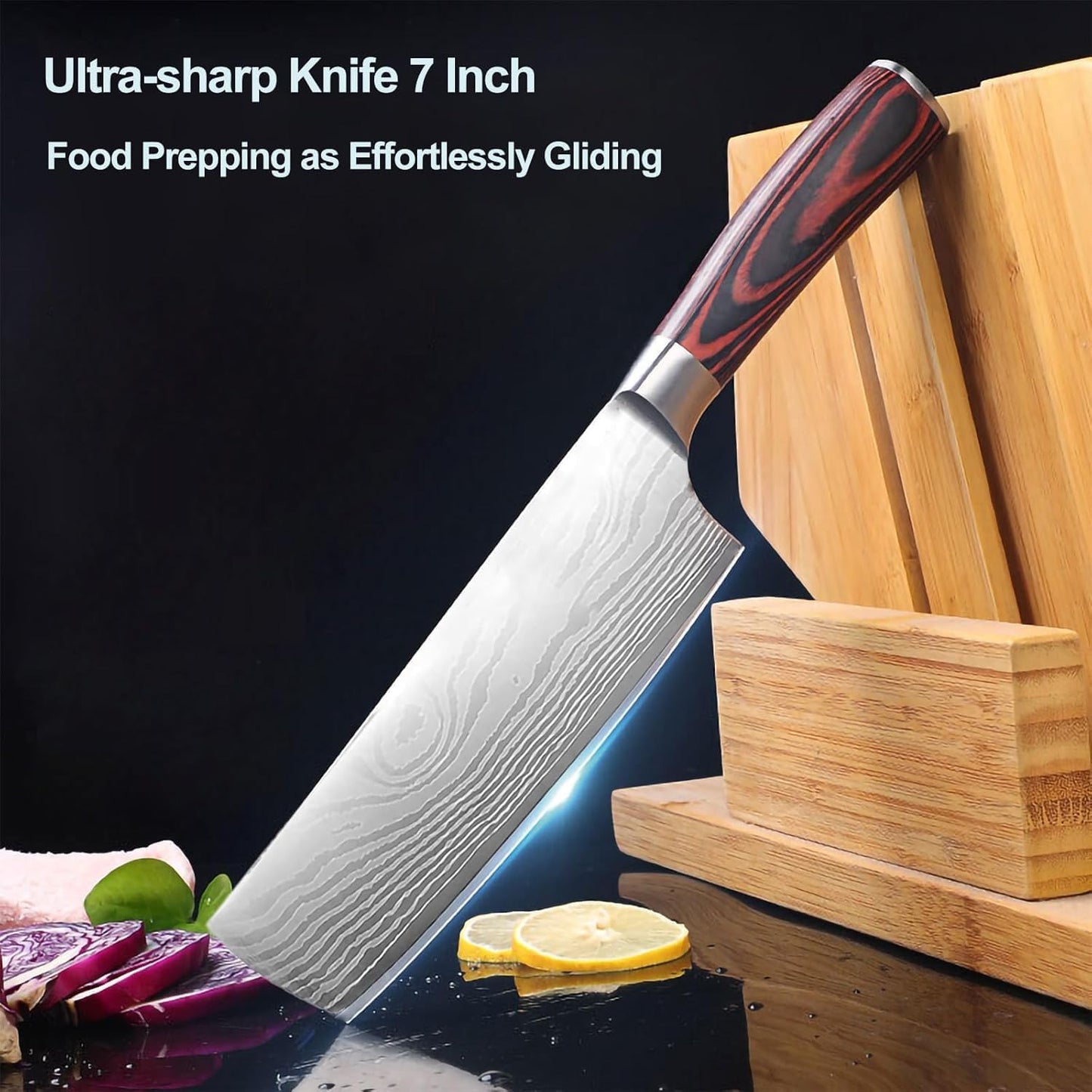 7" Nakiri Knife, High Carbon Stainless Steel Vegetable Cleaver | Razor-sharp multipurpose blade for meat & veggies, non-slip handle, premium gift box, perfect housewarming gift