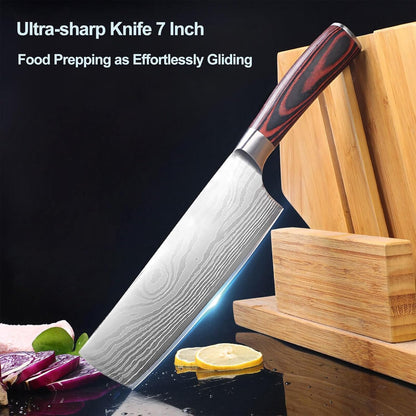 7" Nakiri Knife, High Carbon Stainless Steel Vegetable Cleaver | Razor-sharp multipurpose blade for meat & veggies, non-slip handle, premium gift box, perfect housewarming gift
