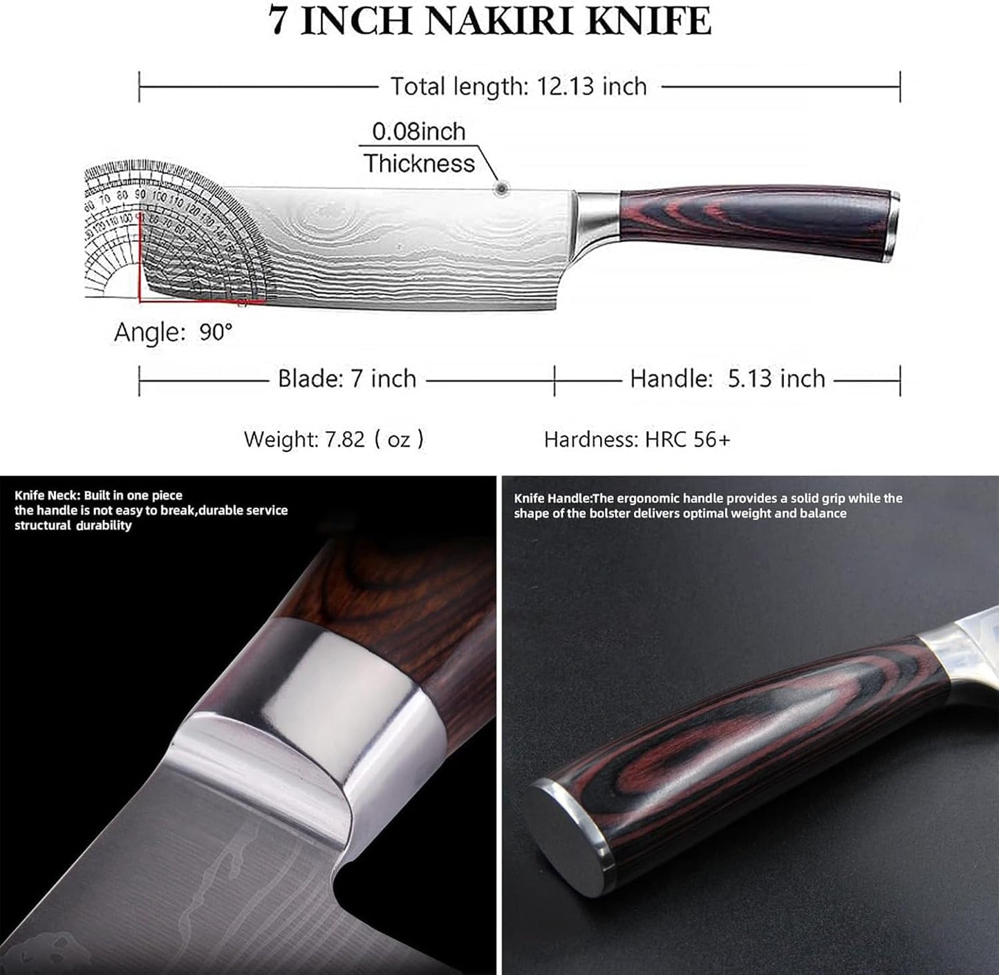 7" Nakiri Knife, High Carbon Stainless Steel Vegetable Cleaver | Razor-sharp multipurpose blade for meat & veggies, non-slip handle, premium gift box, perfect housewarming gift