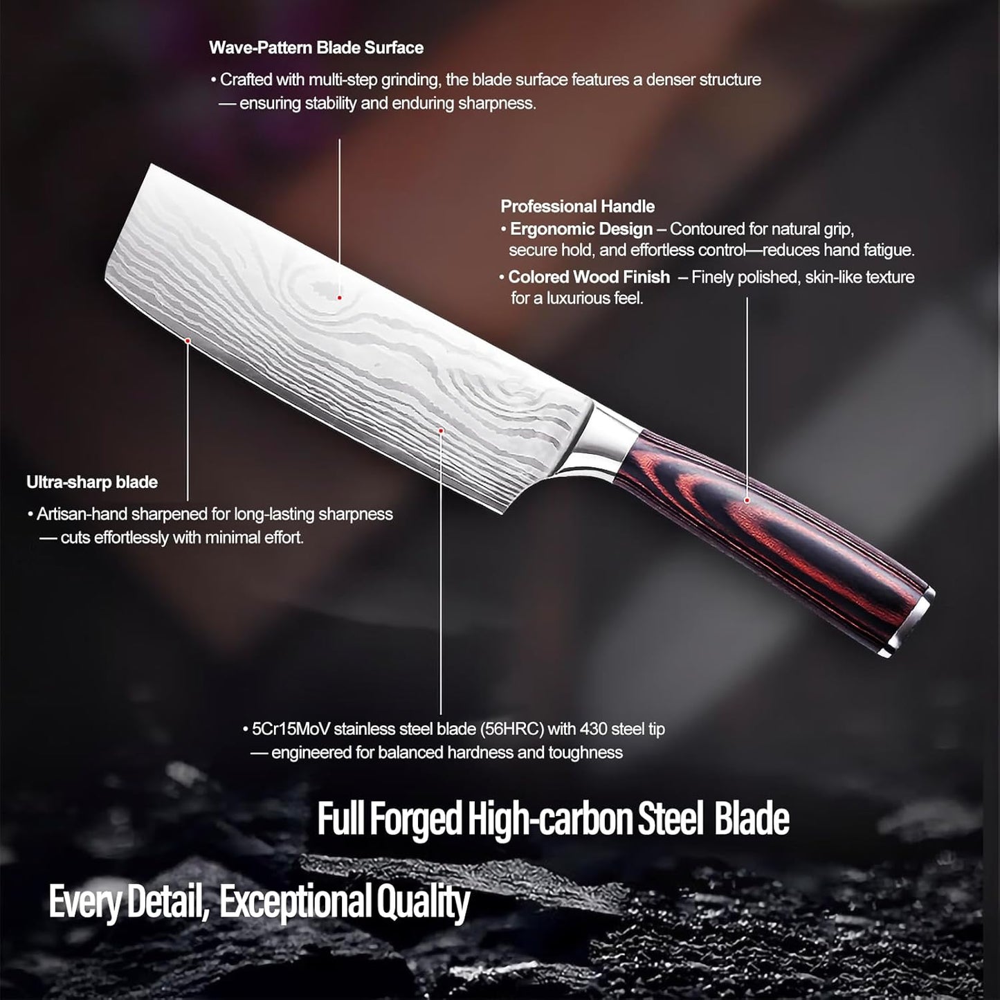 7" Nakiri Knife, High Carbon Stainless Steel Vegetable Cleaver | Razor-sharp multipurpose blade for meat & veggies, non-slip handle, premium gift box, perfect housewarming gift