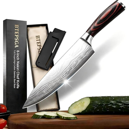 7" Nakiri Knife, High Carbon Stainless Steel Vegetable Cleaver | Razor-sharp multipurpose blade for meat & veggies, non-slip handle, premium gift box, perfect housewarming gift