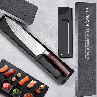 7" Nakiri Knife, High Carbon Stainless Steel Vegetable Cleaver | Razor-sharp multipurpose blade for meat & veggies, non-slip handle, premium gift box, perfect housewarming gift