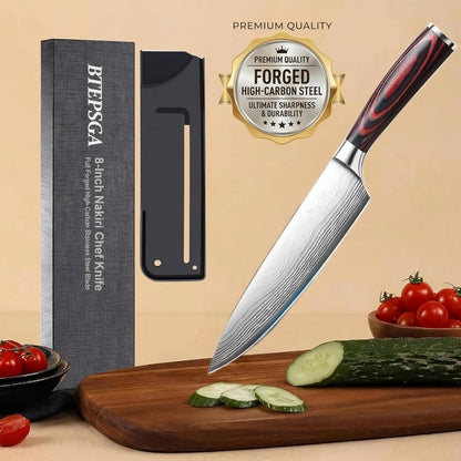 7" Nakiri Knife, High Carbon Stainless Steel Vegetable Cleaver | Razor-sharp multipurpose blade for meat & veggies, non-slip handle, premium gift box, perfect housewarming gift