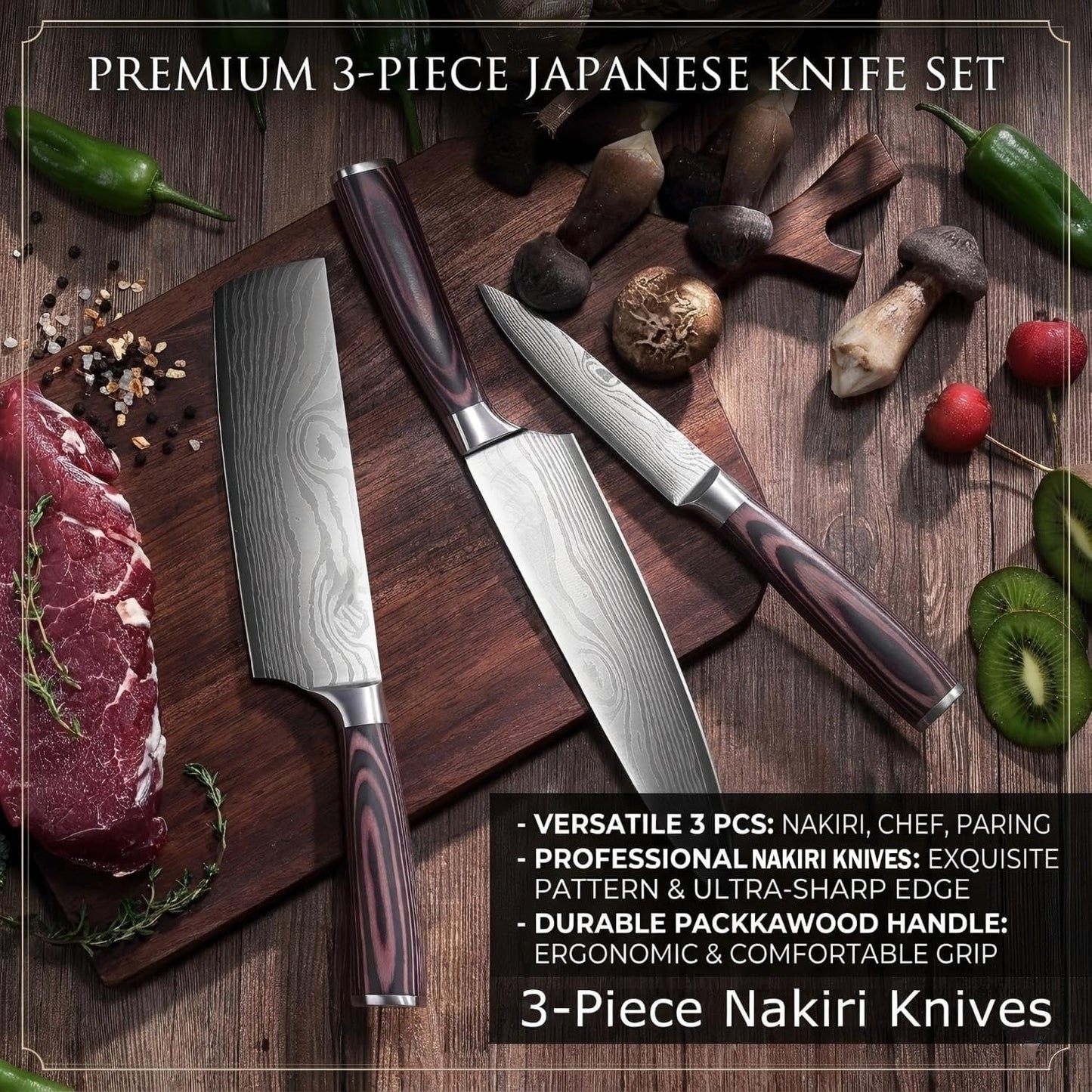 7" Nakiri Knife, High Carbon Stainless Steel Vegetable Cleaver | Razor-sharp multipurpose blade for meat & veggies, non-slip handle, premium gift box, perfect housewarming gift