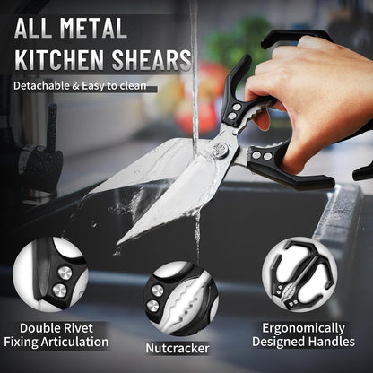 Heavy Duty Poultry Shears for Food with Red Ergonomic Handle