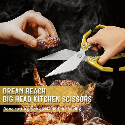 Heavy Duty Poultry Shears for Food with Red Ergonomic Handle