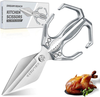 Heavy Duty Poultry Shears for Food with Red Ergonomic Handle